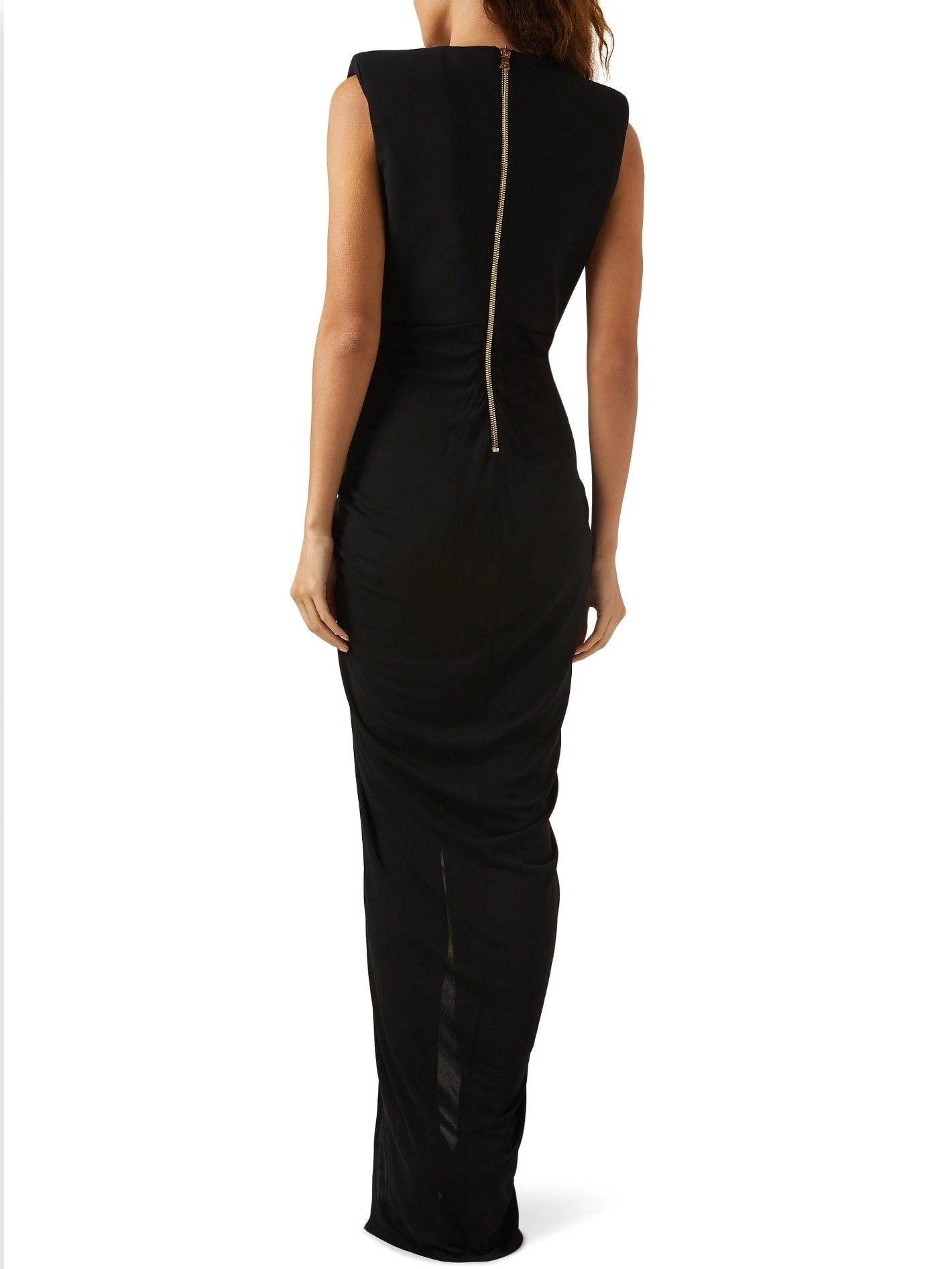 Black Tailored Ruched Long Dress - Dresses