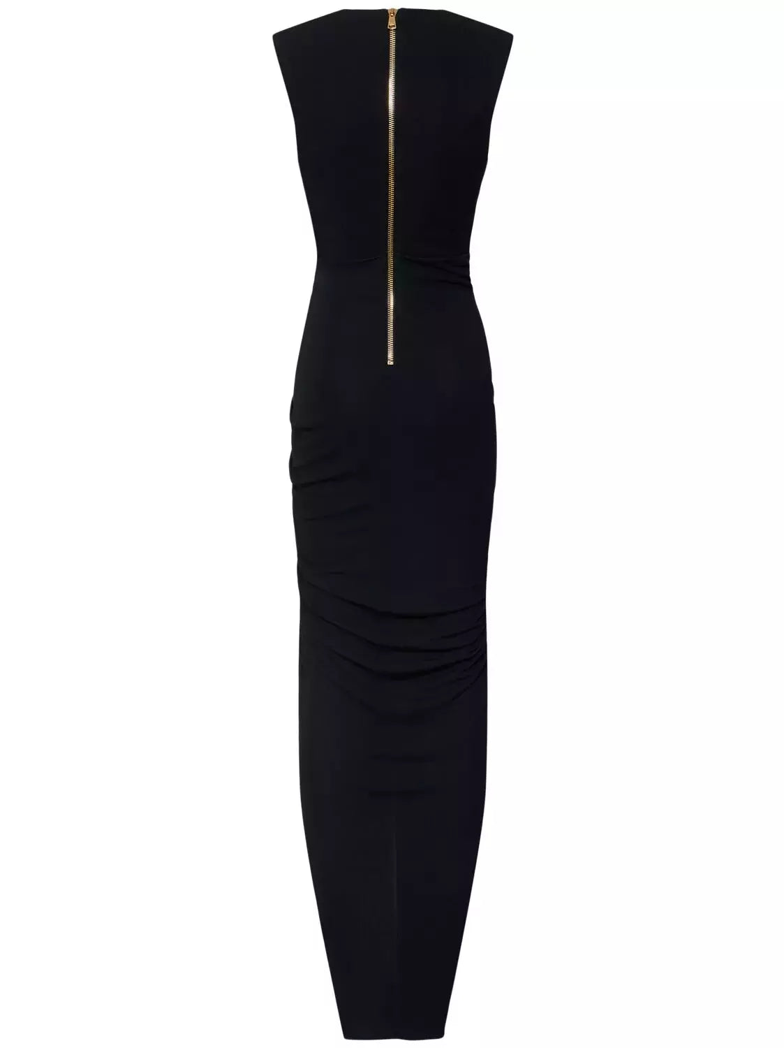 Black Tailored Ruched Long Dress - Dresses
