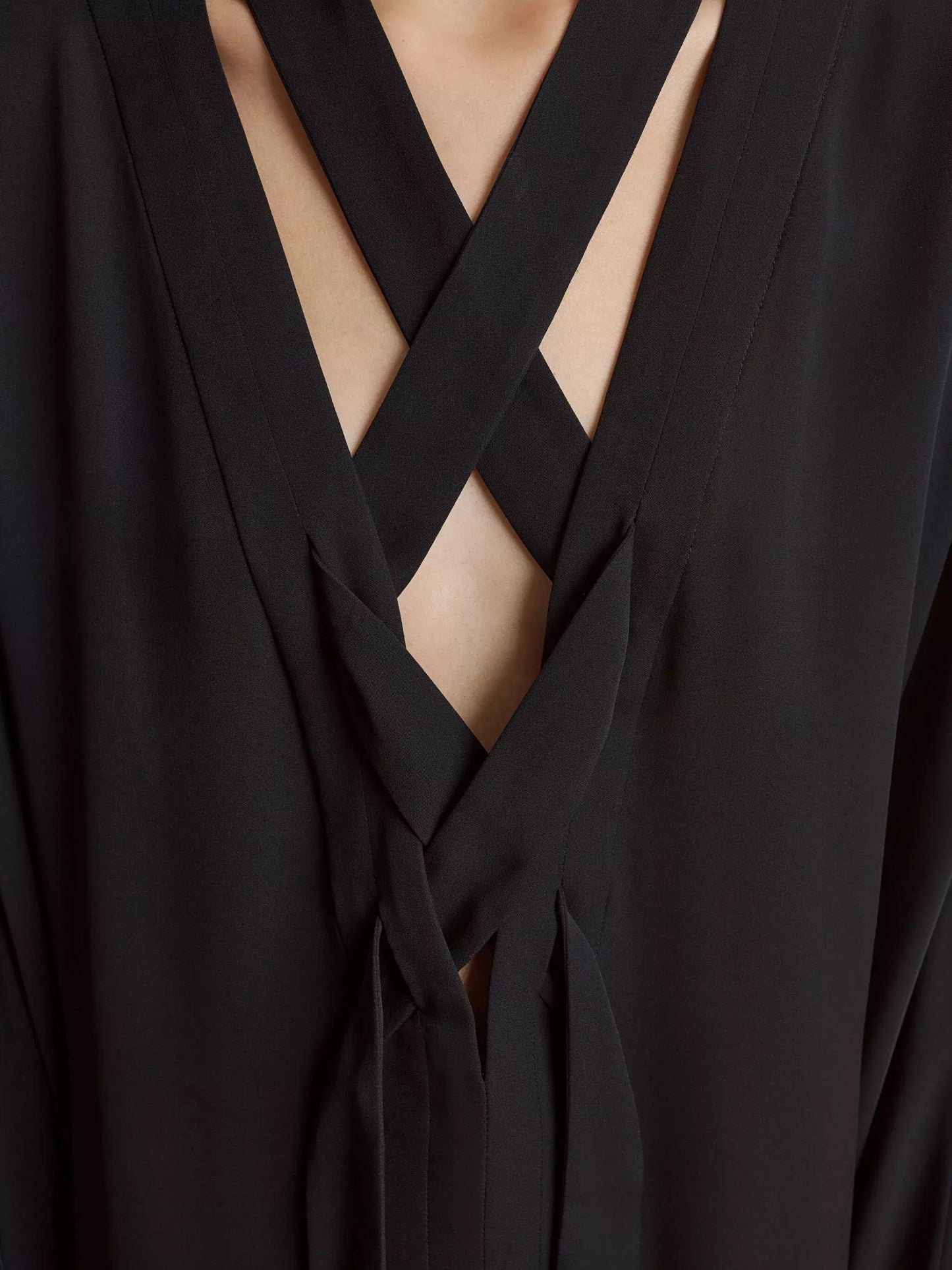 Black V-Neck Tie-Front Oversized Blouse - Tops