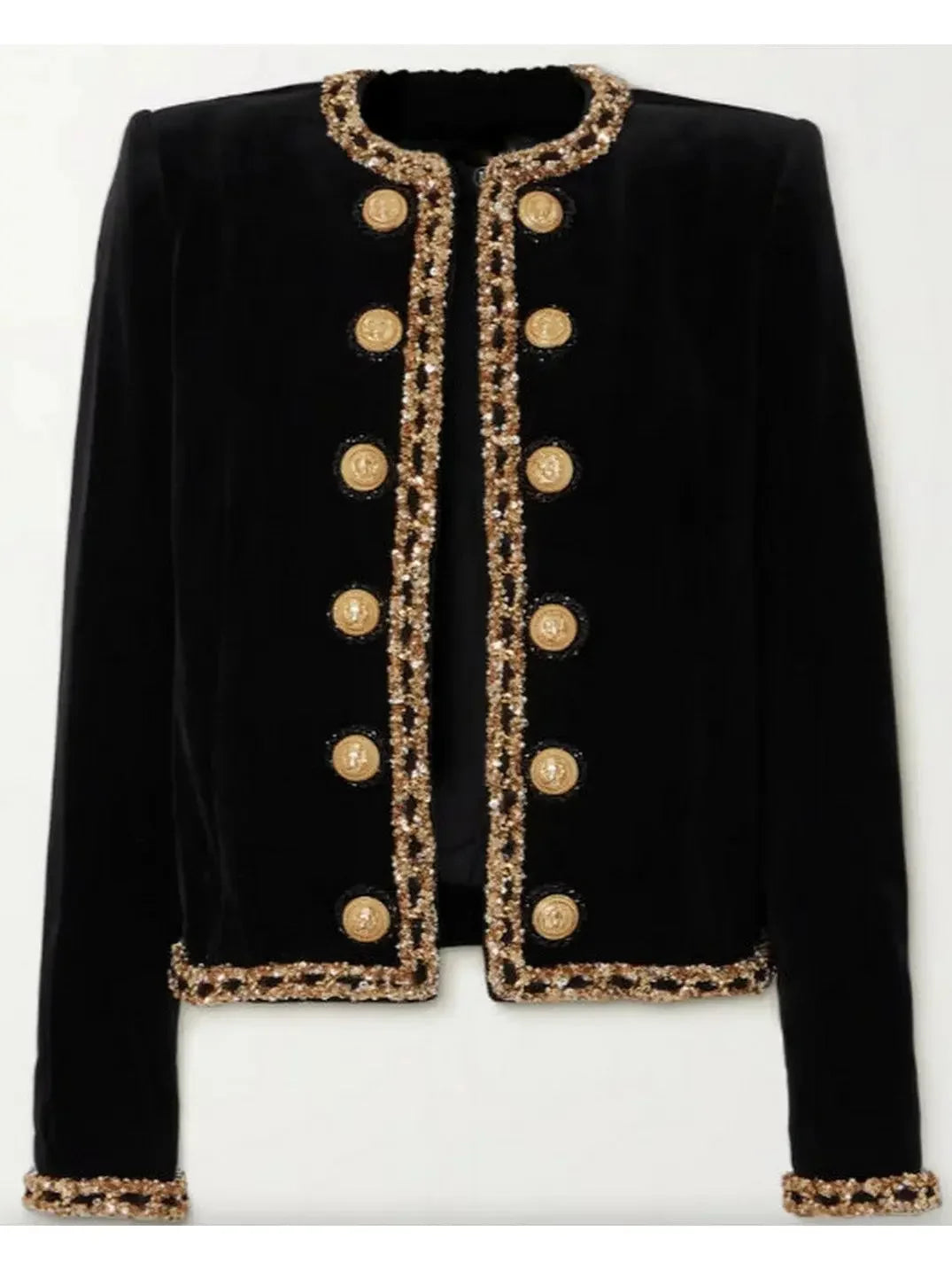 Black Velvet Jacket with Gold Sequin Embroidery - Jackets