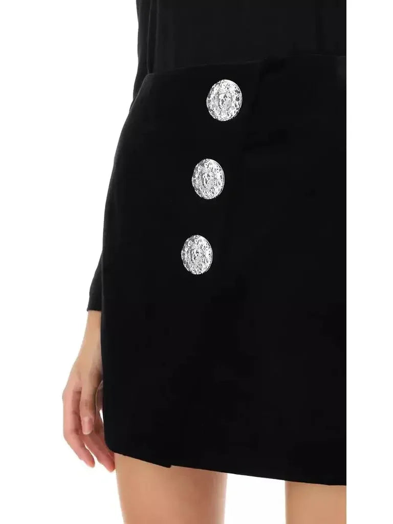 Black Velvet Mini Skirt with Buttons - Skirts