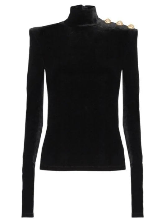 Black Velvet Mock-Neck Top - Tops