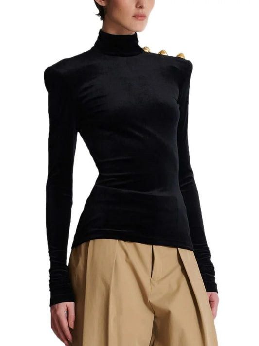 Black Velvet Mock-Neck Top - Tops
