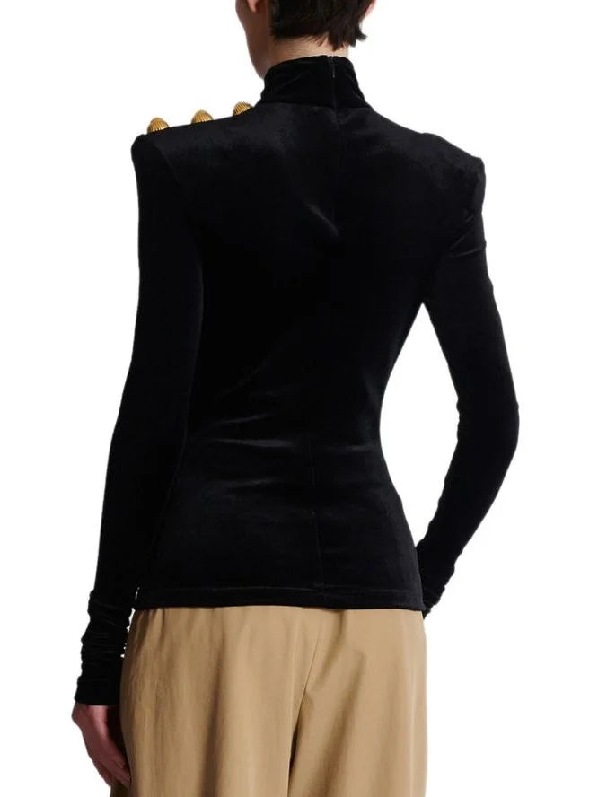 Black Velvet Mock-Neck Top - Tops
