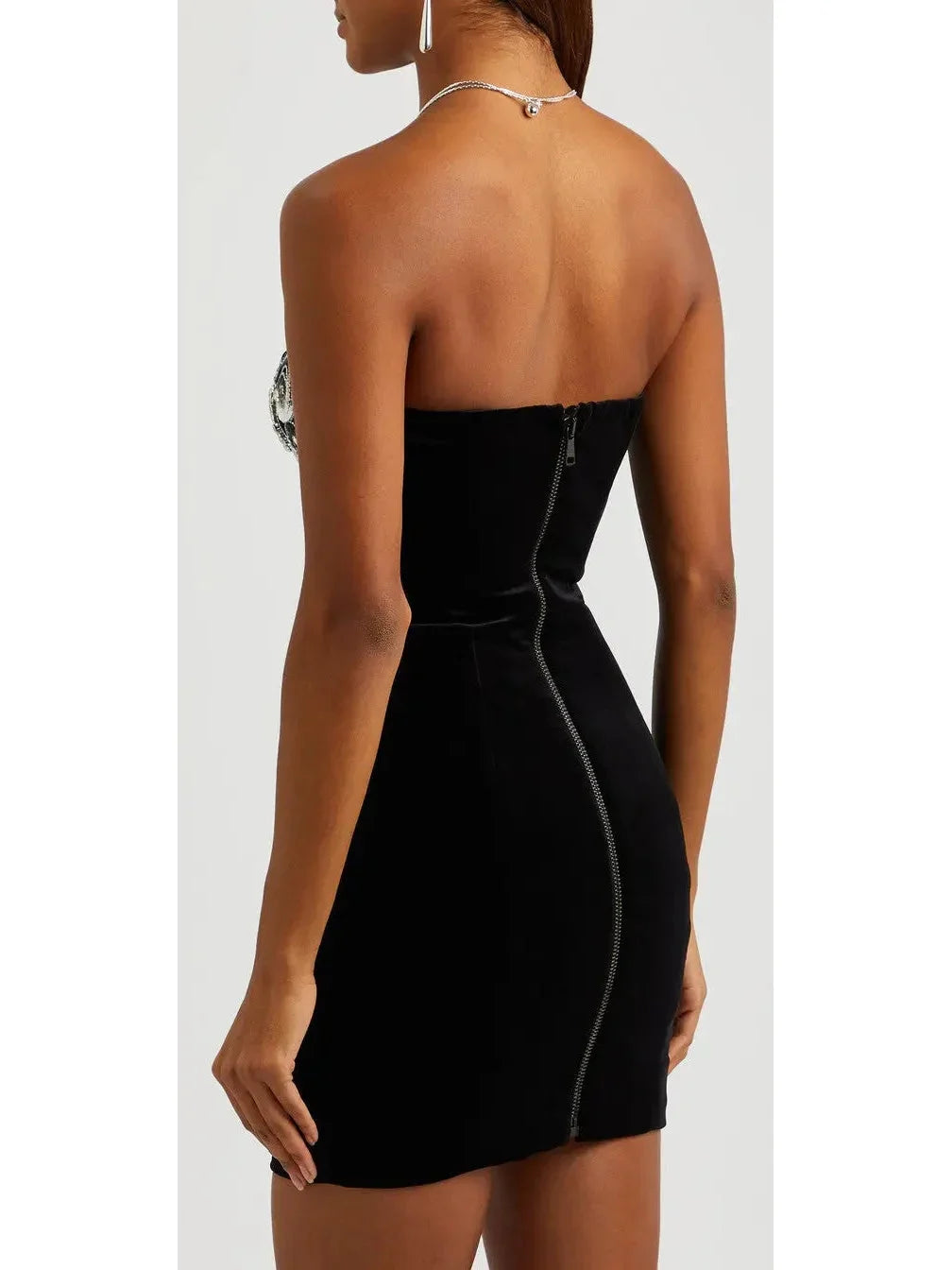 Black Velvet Paisley-Embroidered Strapless Dress - Dresses