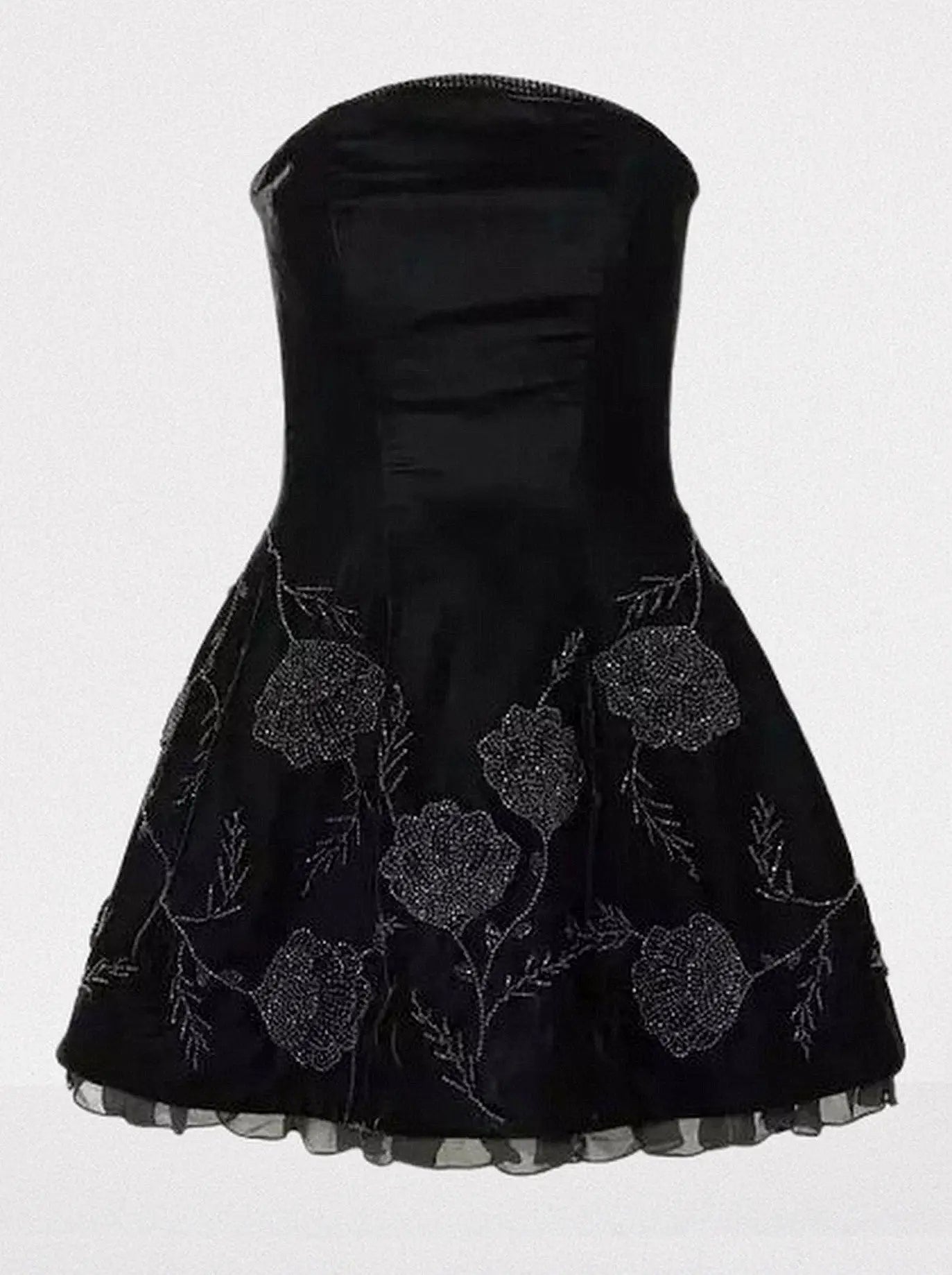 Black Velvet Strapless Embellished Lace-Up Dress - Dresses