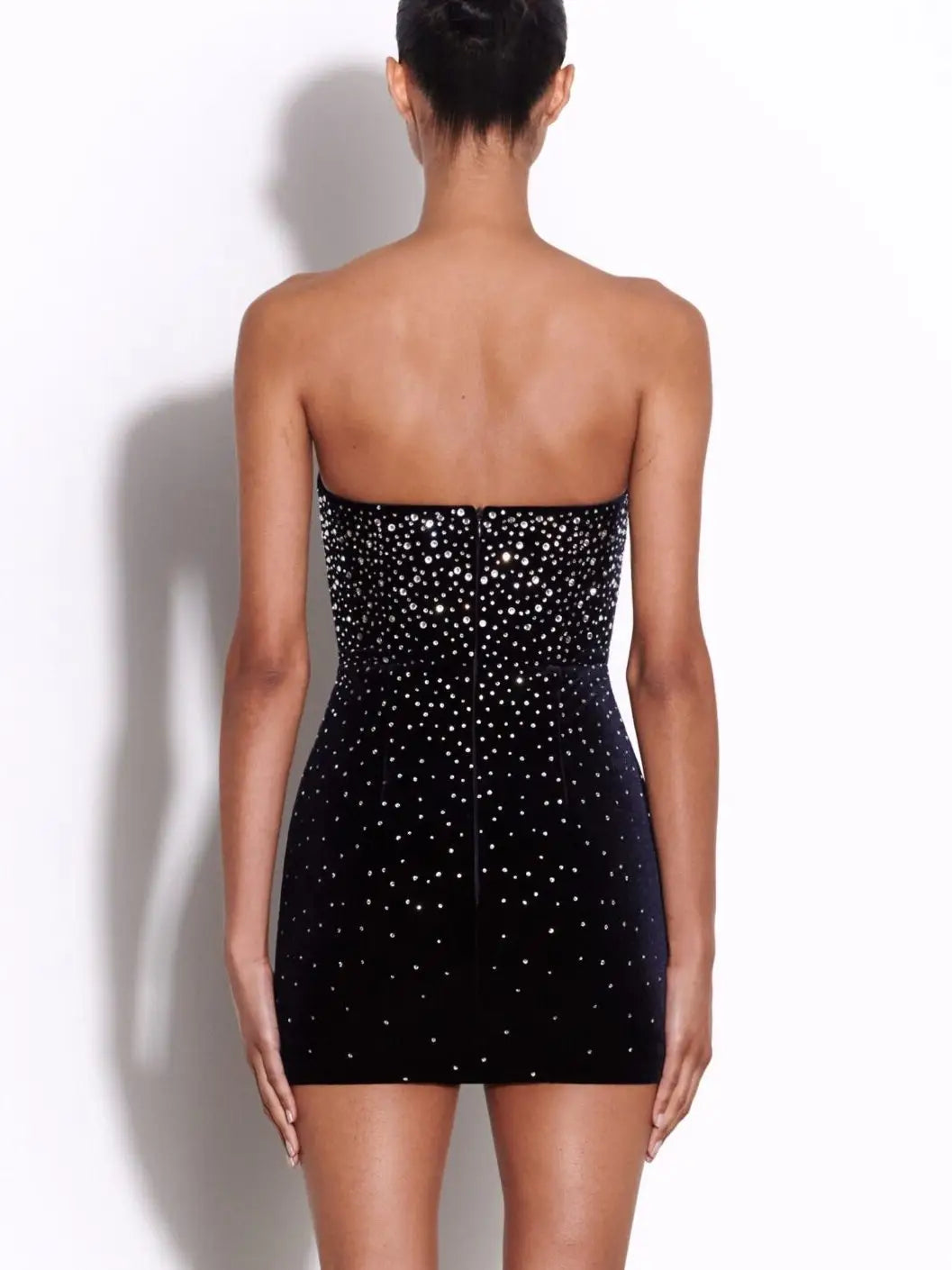 Black Velvet Strapless Embellished Mini Dress - Dresses
