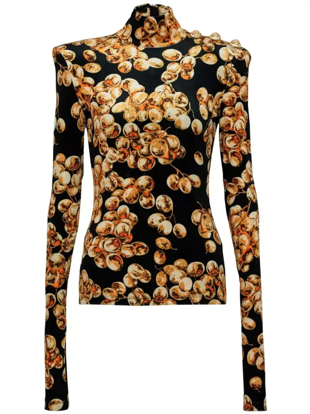 Black with Gold-Tone Grape Print Velvet Top - Tops