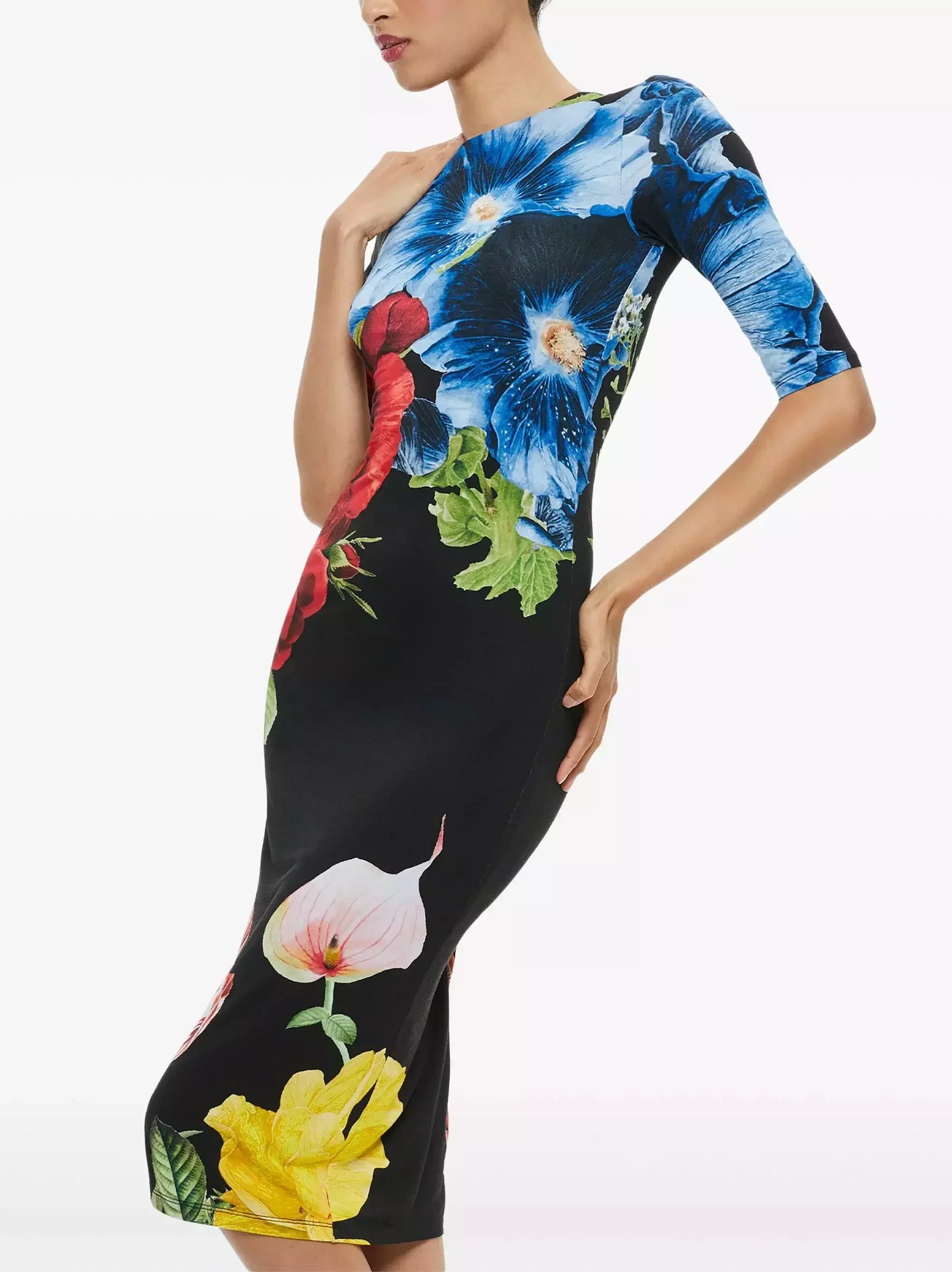 Blossoming Floral Printed Fitted Dress - Dresses