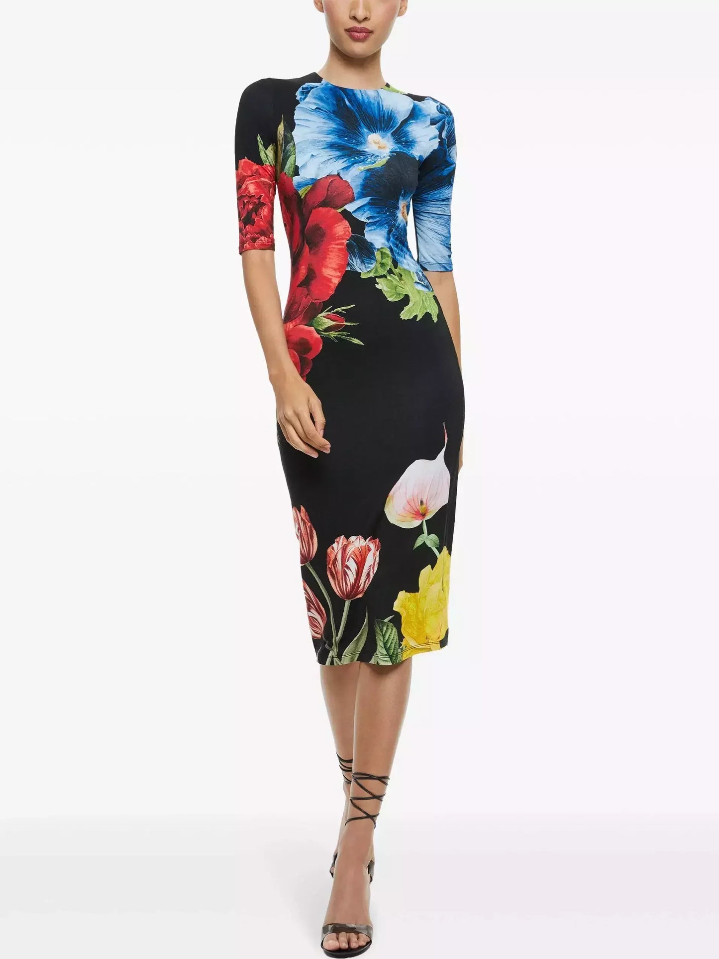 Blossoming Floral Printed Fitted Dress - Dresses