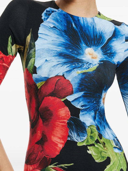 Blossoming Floral Printed Fitted Dress - Dresses