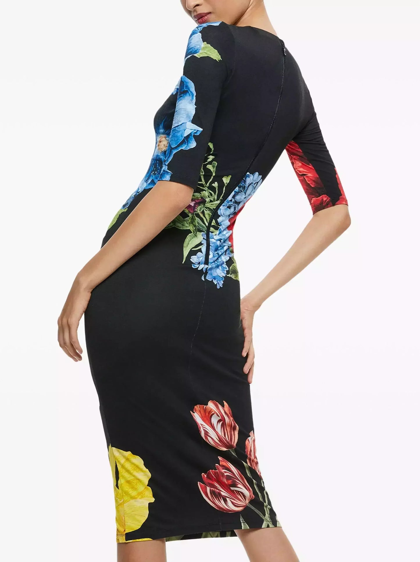 Blossoming Floral Printed Fitted Dress - Dresses