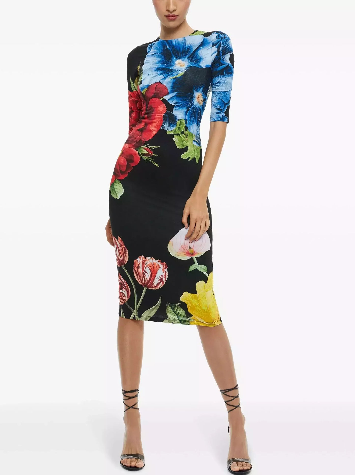 Blossoming Floral Printed Fitted Dress - Dresses