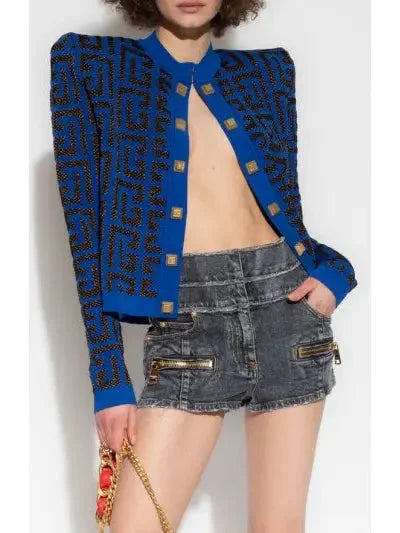 Blue and Black Monogram Cardigan - Sweaters & Knitwear