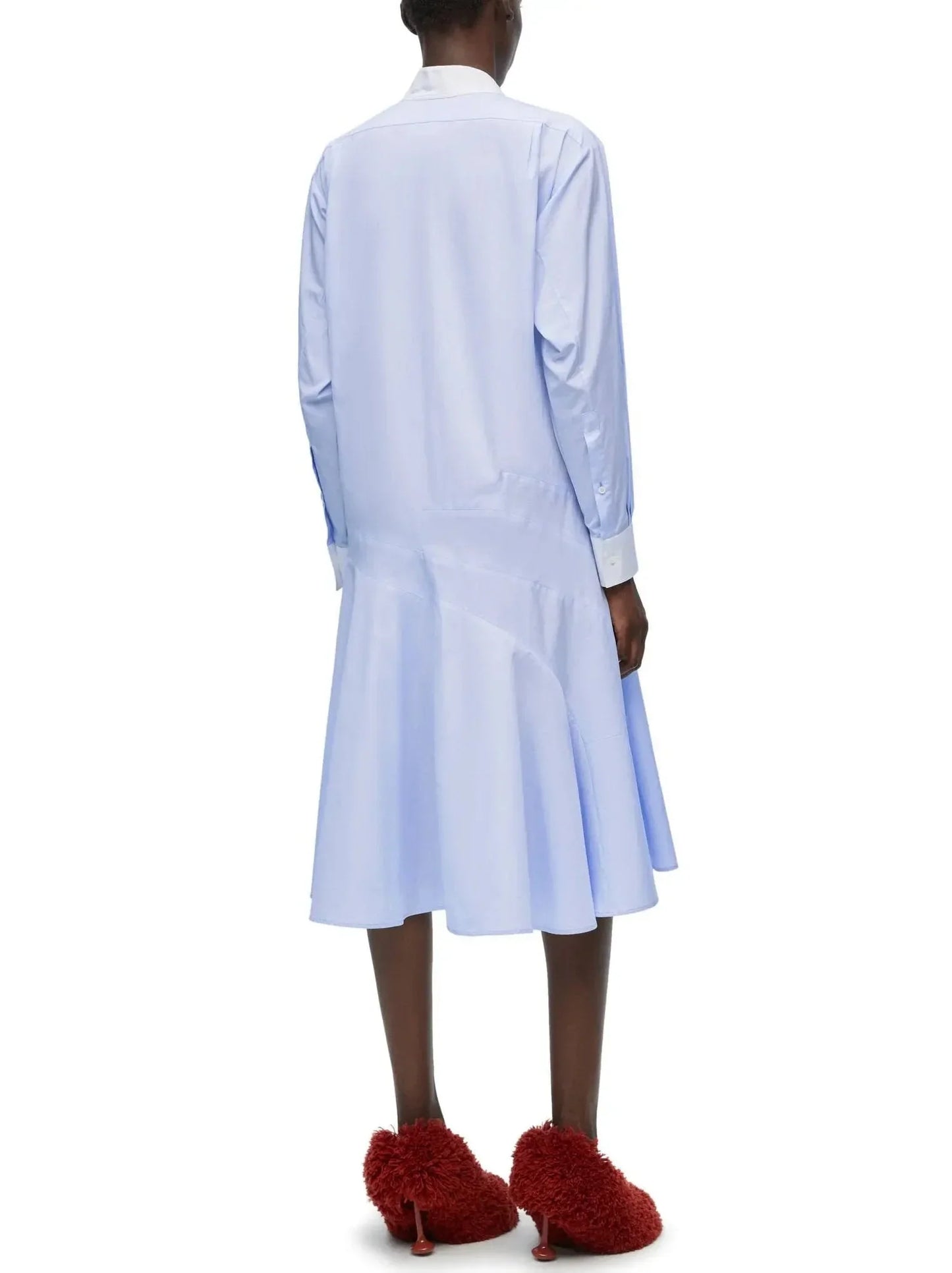 Blue and White Drop-Waist Shirt Dress - Dresses