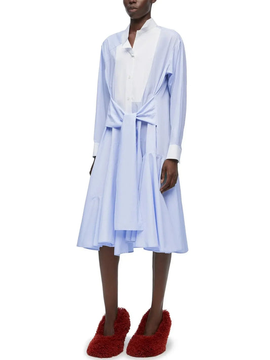 Blue and White Drop-Waist Shirt Dress - Dresses