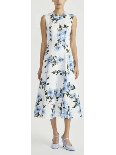 Blue Dahlia Print Taffeta-Faille Dress - x-large - Dresses