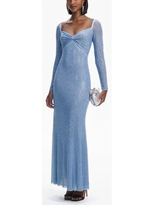 Blue Iridescent Crystal-Embellished Dress - Dresses