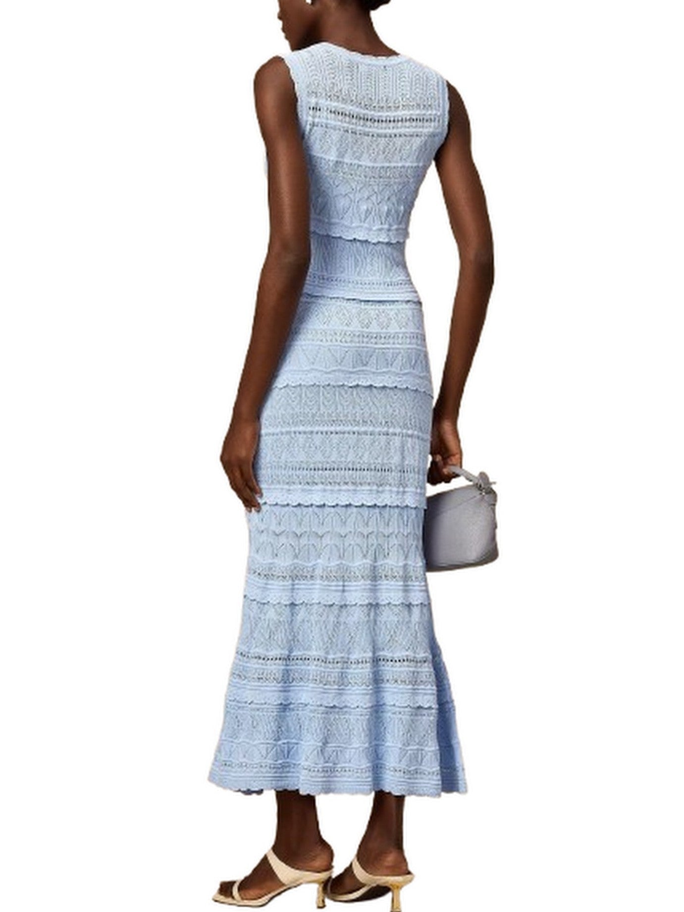 Blue Knit Long Flared Tank Dress - Dresses