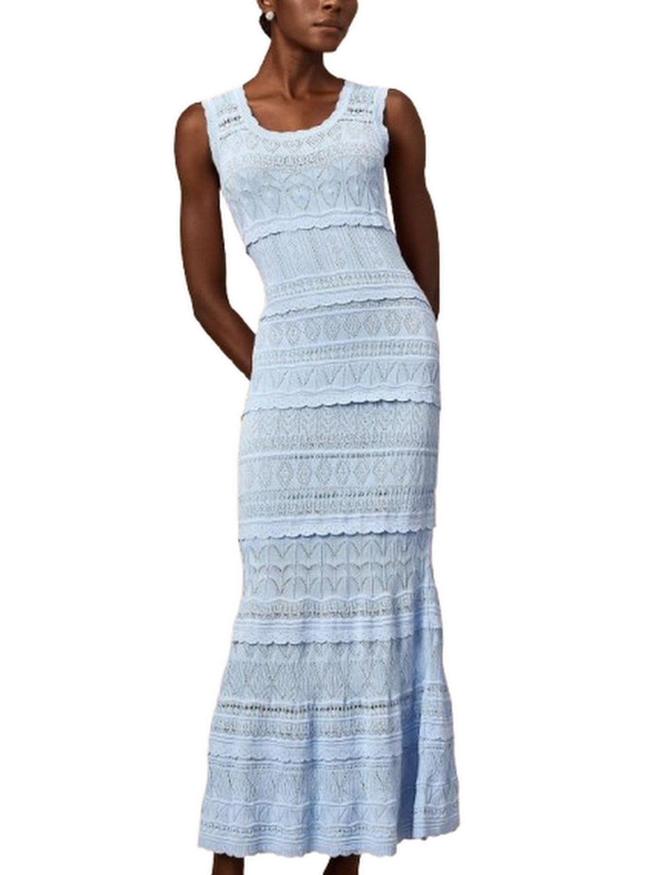Blue Knit Long Flared Tank Dress - Dresses