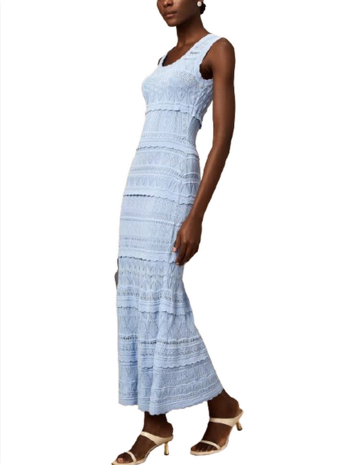 Blue Knit Long Flared Tank Dress - Dresses
