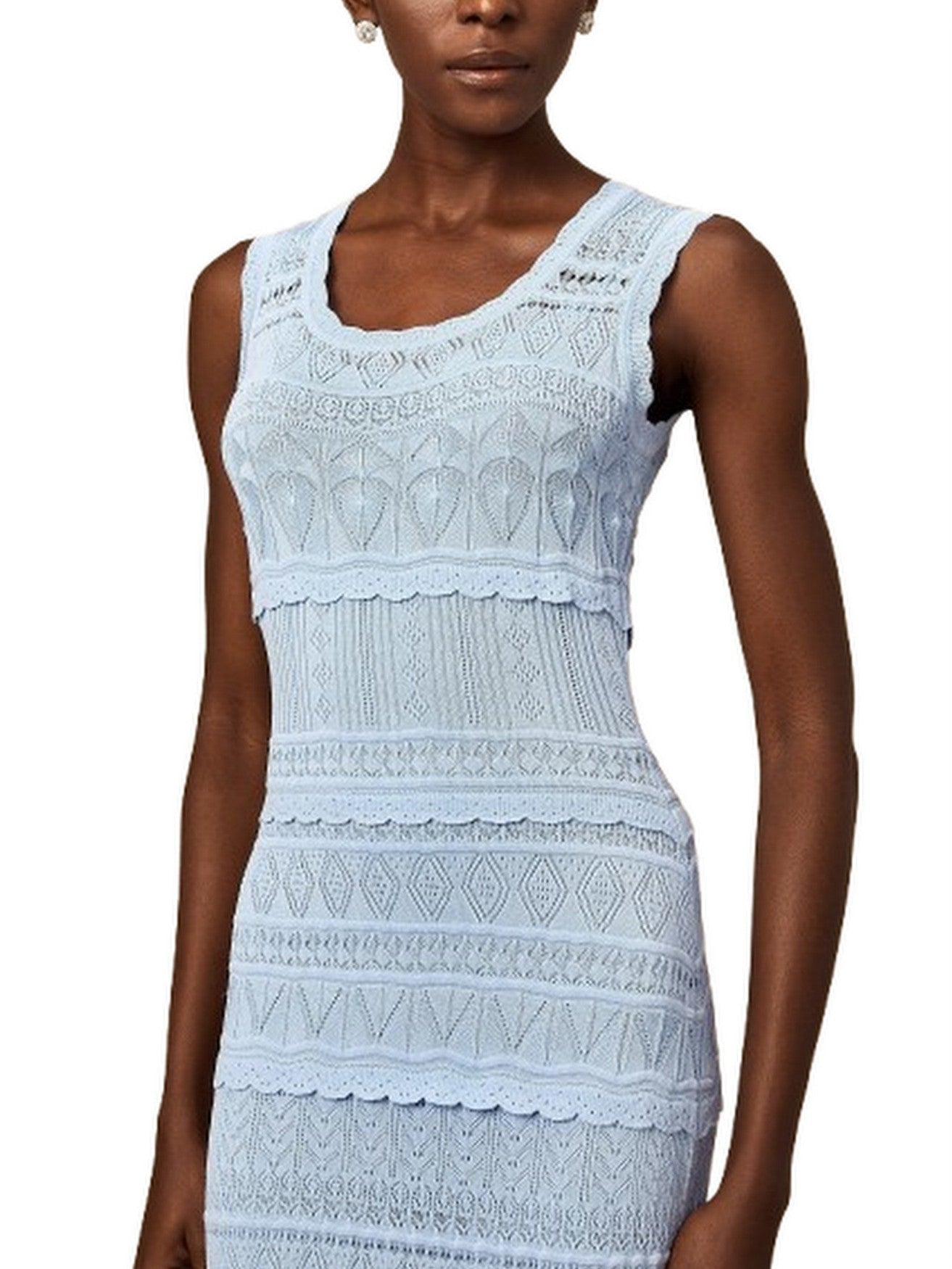 Blue Knit Long Flared Tank Dress - Dresses