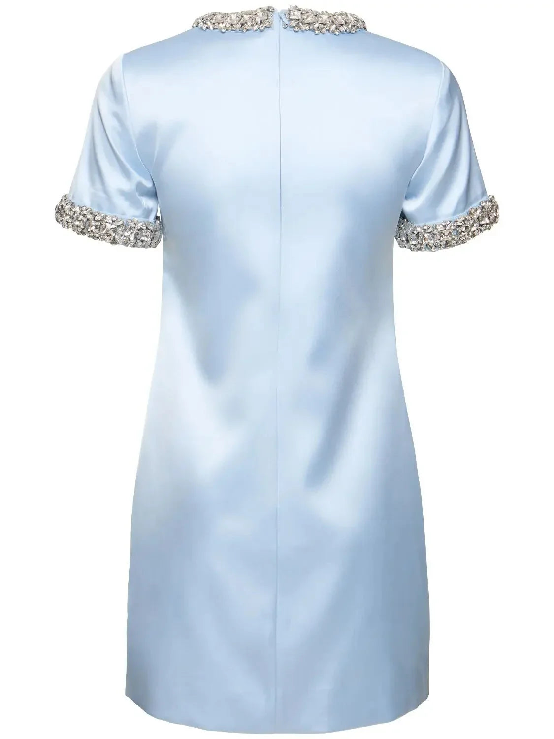 Blue Satin Embellished Mini Dress - Dresses