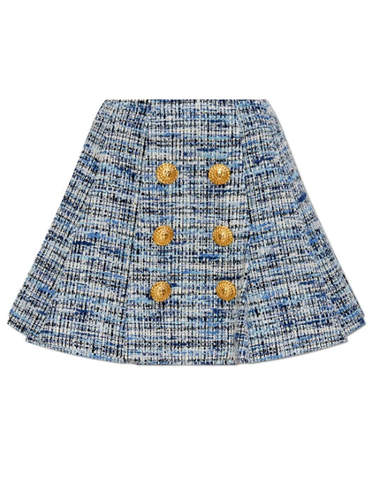 Blue Toned Flared Tweed Mini Skirt - Medium - Skirts