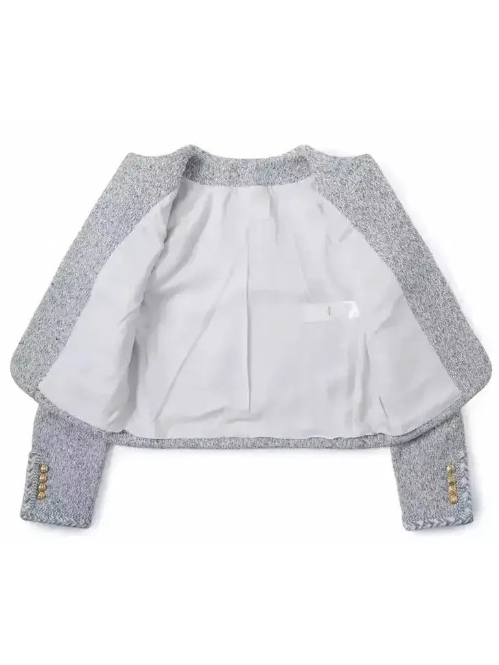 Blue Tweed Jacket with Braided-Trim - Jackets