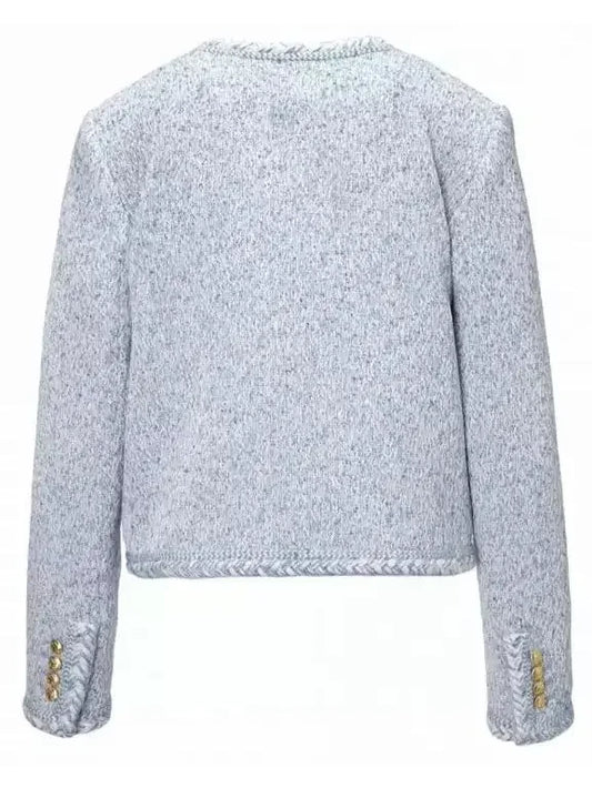 Blue Tweed Jacket with Braided-Trim - Jackets