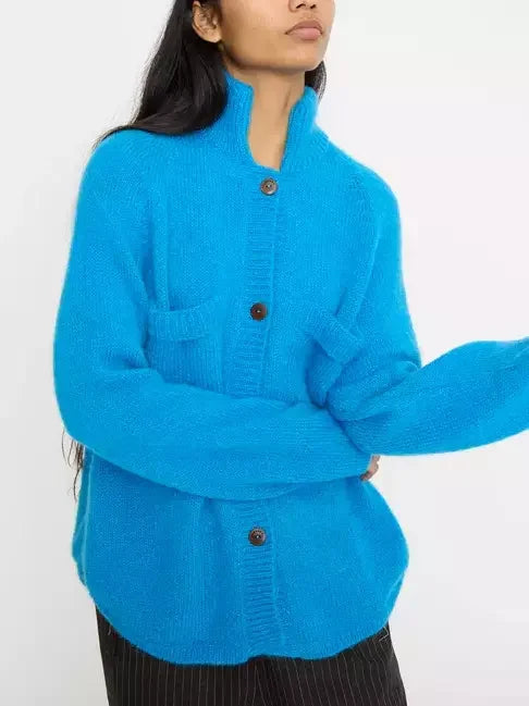 Blue Wool-Blend Cardigan with Pockets - Sweaters & Knitwear
