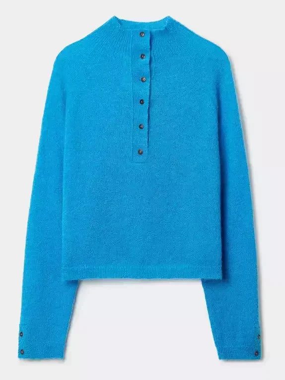 Blue Wool-Blend Polo Sweater - Sweaters & Knitwear