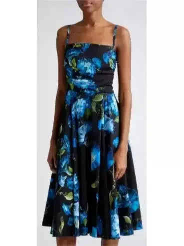 Bluebell Floral Print Strapless Charmeuse Dress - Dresses