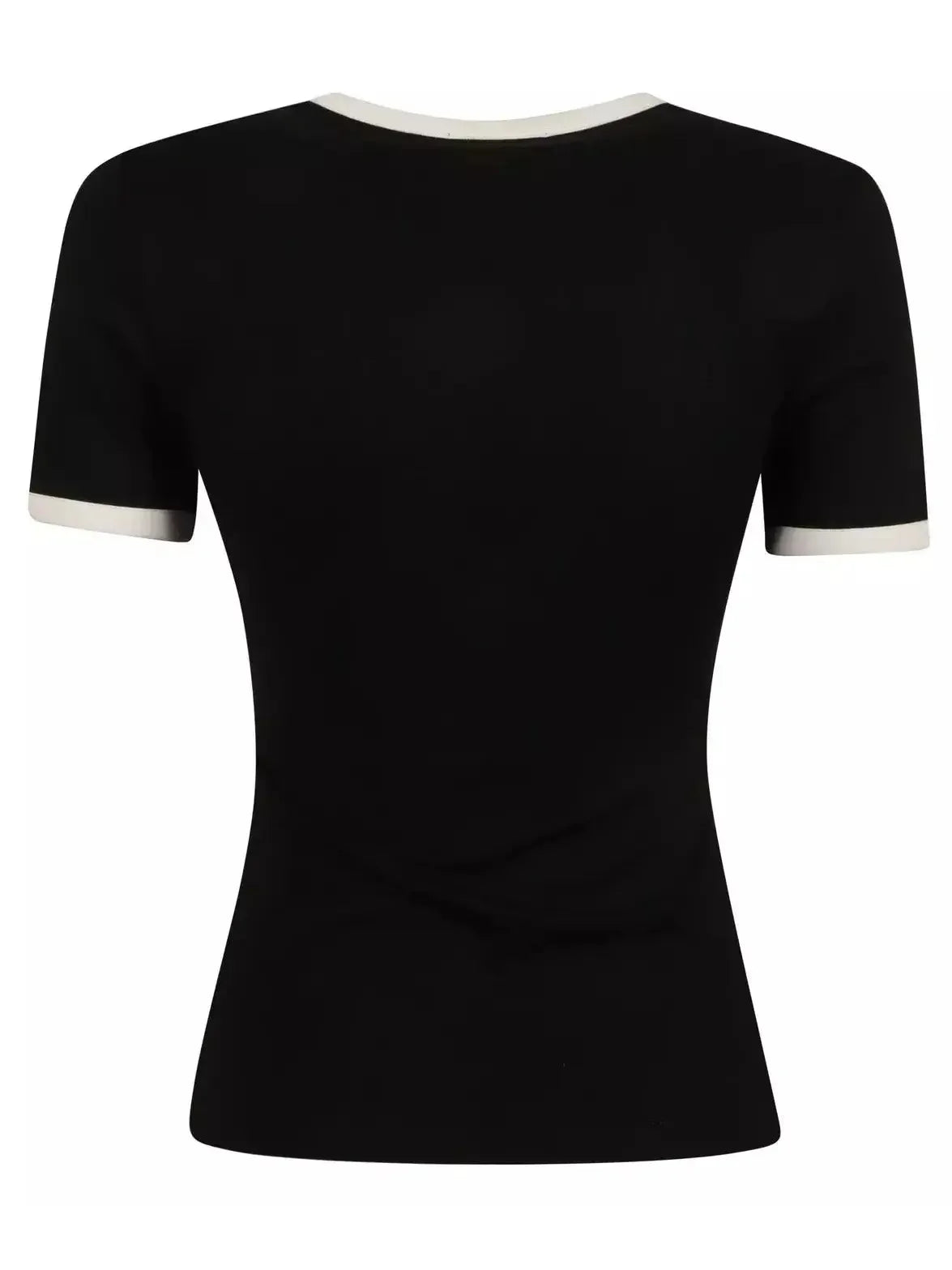 Boat-Neck Short-Sleeved Top with Rose Detail - Tops