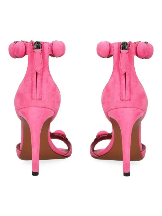 Bobble High-Heel Sandals in Pink Suede - Footwear