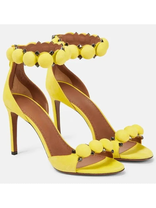 Bobble High-Heel Sandals in Yellow Suede - Footwear