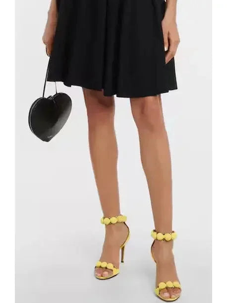Bobble High-Heel Sandals in Yellow Suede - Footwear
