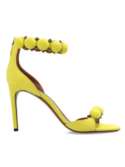 Bobble High-Heel Sandals in Yellow Suede - Footwear