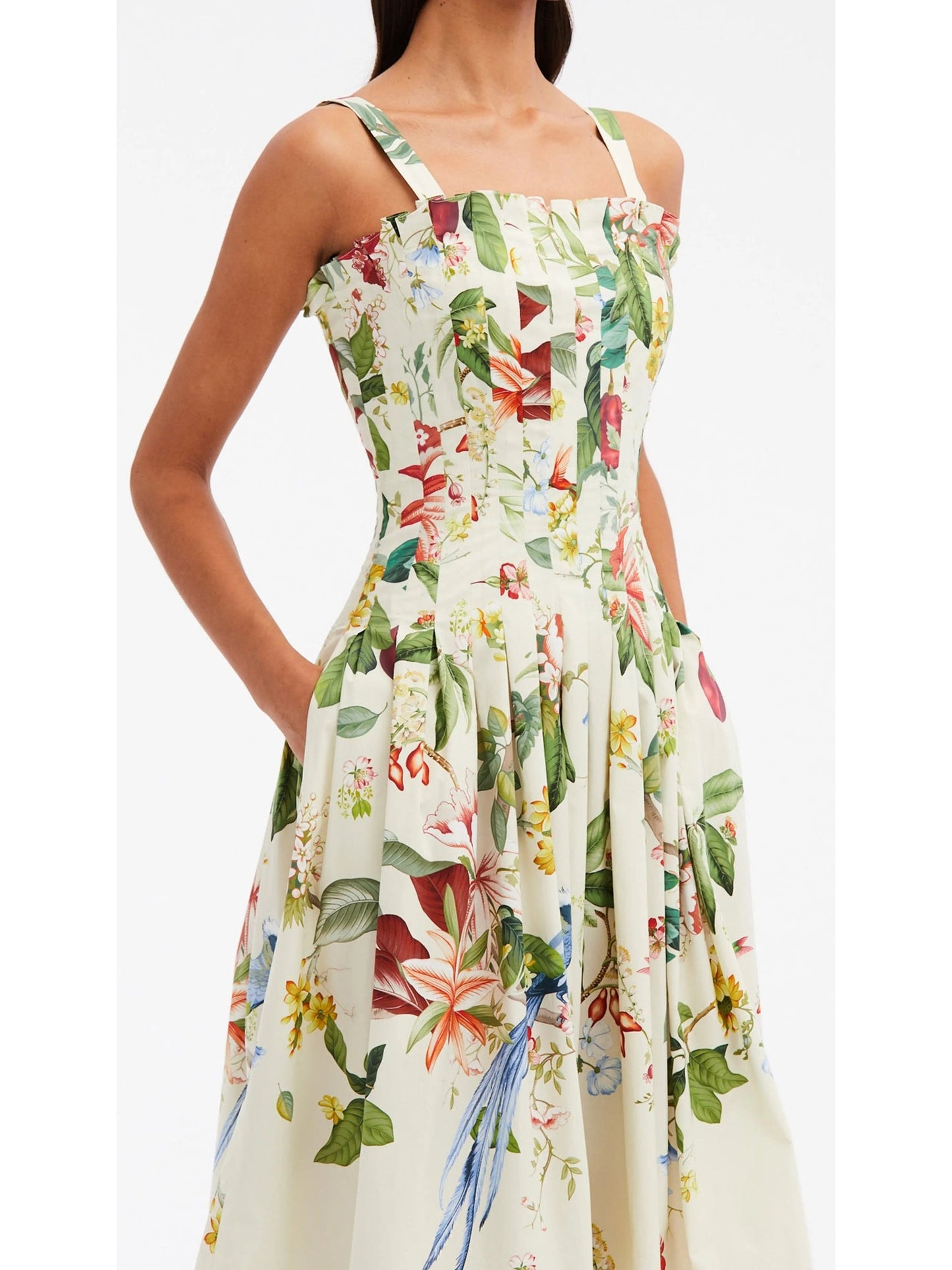 Botanical Printed Sleeveless Fit & Flare Tank Dress - Dresses
