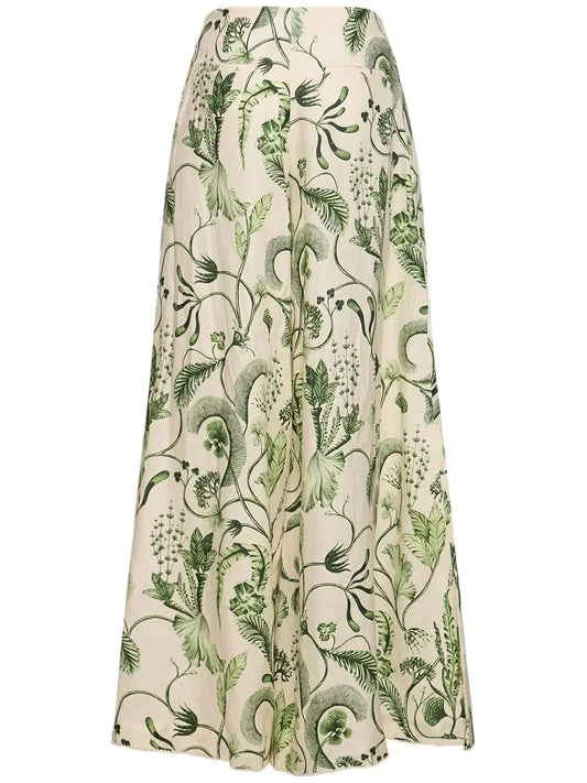Botanical Printed Wide-Leg Linen Pants - Jeans & Pants