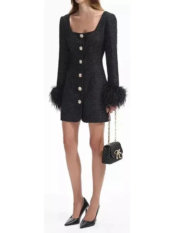 Boucle Feather Mini Dress - Dresses