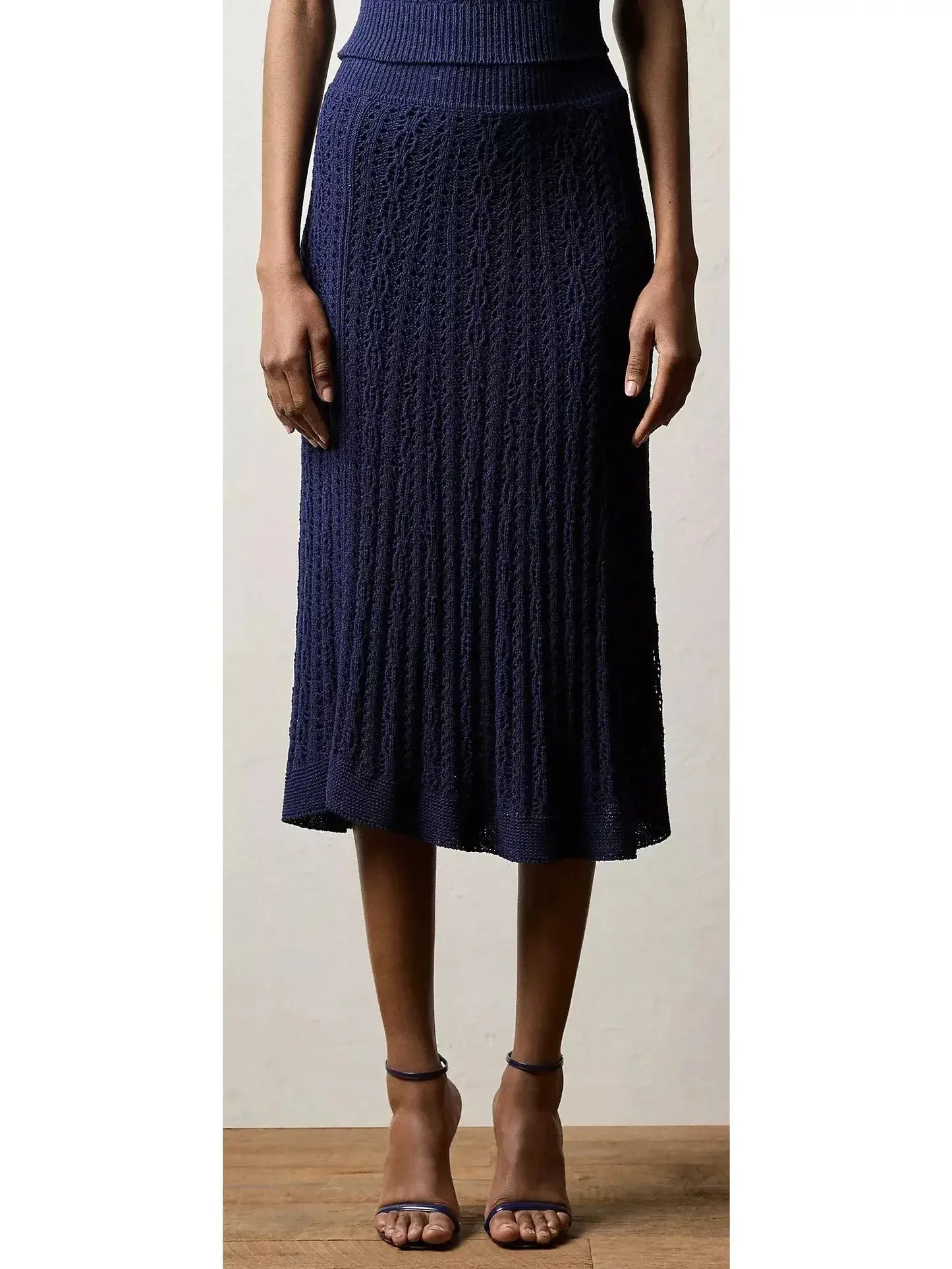 Boucle Short-Sleeve Polo Jumper and Skirt Set Navy Blue - Suits & Sets