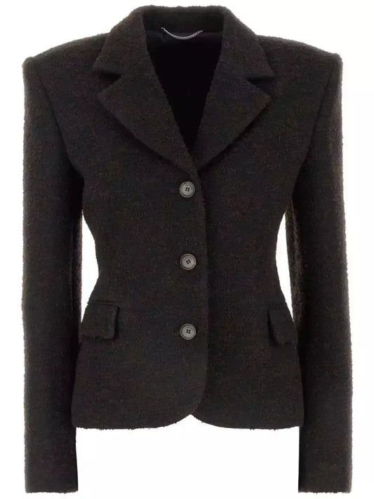 Boucle Wool-Blend Fitted Blazer in Brown - Jackets