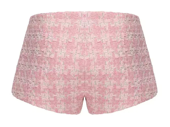 Bow-Back Pink Houndstooth Tweed Top and Short Set - Suits & Sets