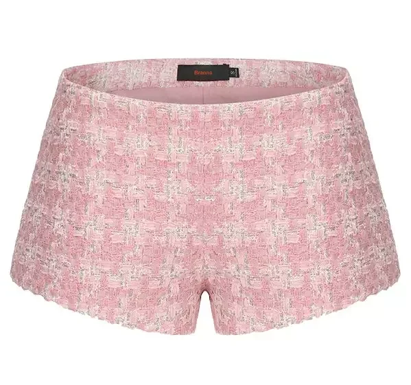 Bow-Back Pink Houndstooth Tweed Top and Short Set - Suits & Sets
