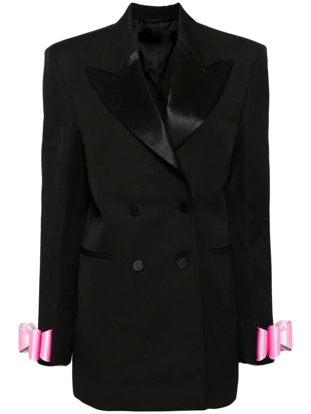 Bow-Cuff Double-Breasted Blazer Dress in Black - Dresses