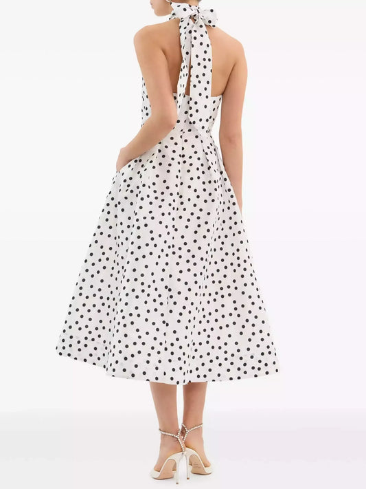 Bow-Embellished Halter-Neck A-Line Midi Dress - Dresses