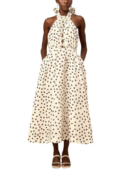 Bow-Embellished Halter-Neck A-Line Midi Dress - Dresses