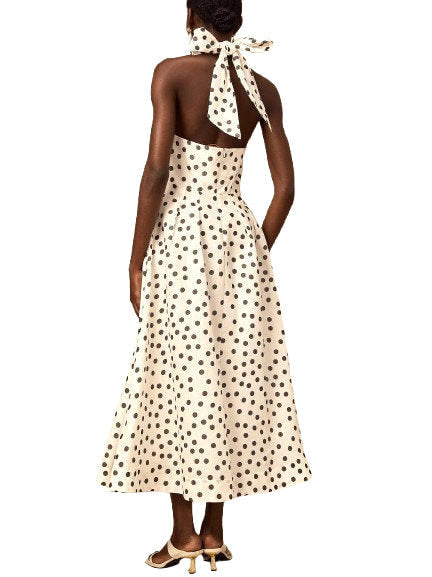 Bow-Embellished Halter-Neck A-Line Midi Dress - Dresses