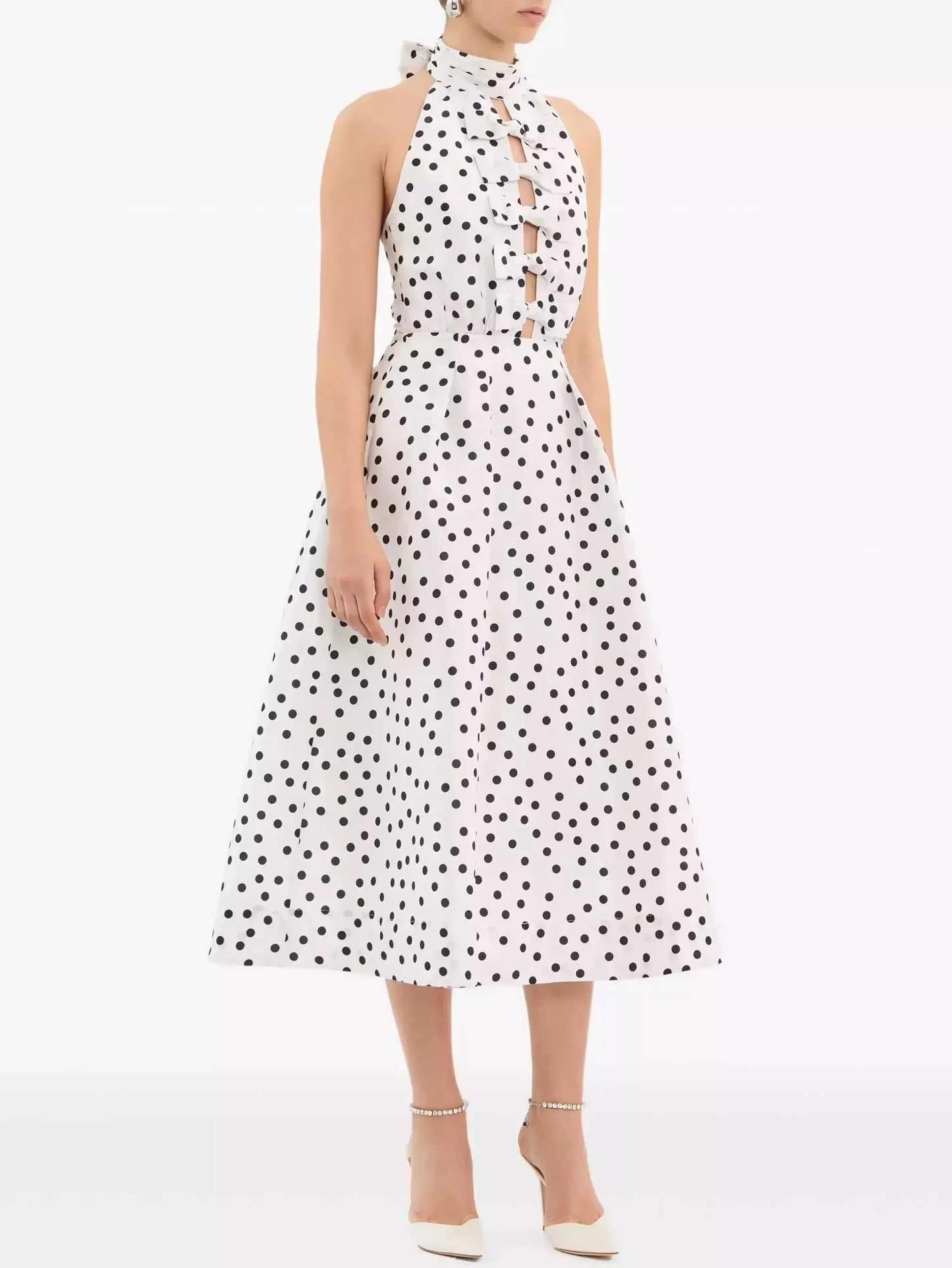 Bow-Embellished Halter-Neck A-Line Midi Dress - Dresses